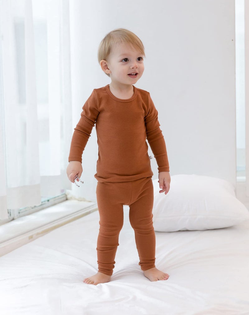 AVAUMA Baby Boys Girls Pajama Set Kids Toddler Snug fit Basic Cotton Sleepwear pjs for Daily (Camel-1 Large) - Image 4